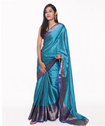 Light Blue Colour Paisley Floral Print Silk Border Saree